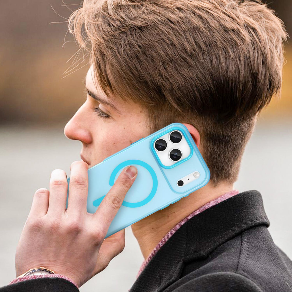 Compatible with iPhone 18 Pro Max MagSafe Frosted Translucent TPU + PC Full Coverage Phone Case - Blue