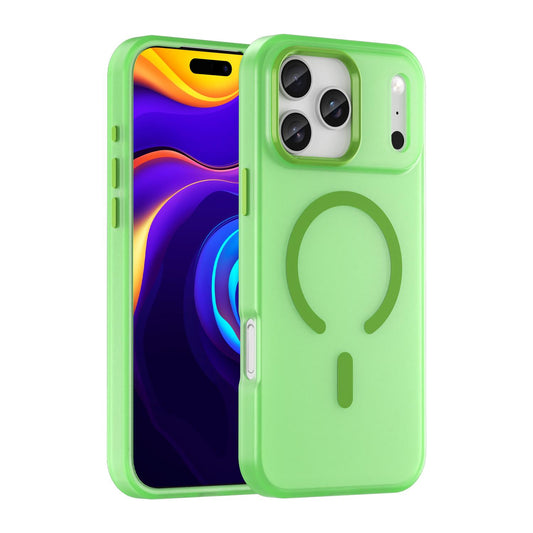 Compatible with iPhone 18 Pro Max MagSafe Frosted Translucent TPU + PC Full Coverage Phone Case - Green