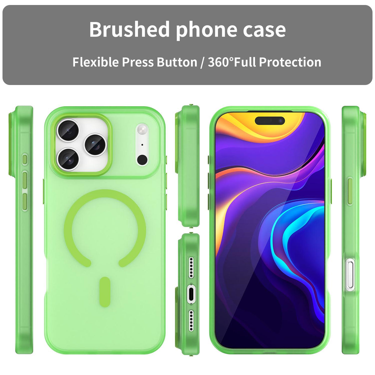 Compatible with iPhone 18 Pro Max MagSafe Frosted Translucent TPU + PC Full Coverage Phone Case - Green