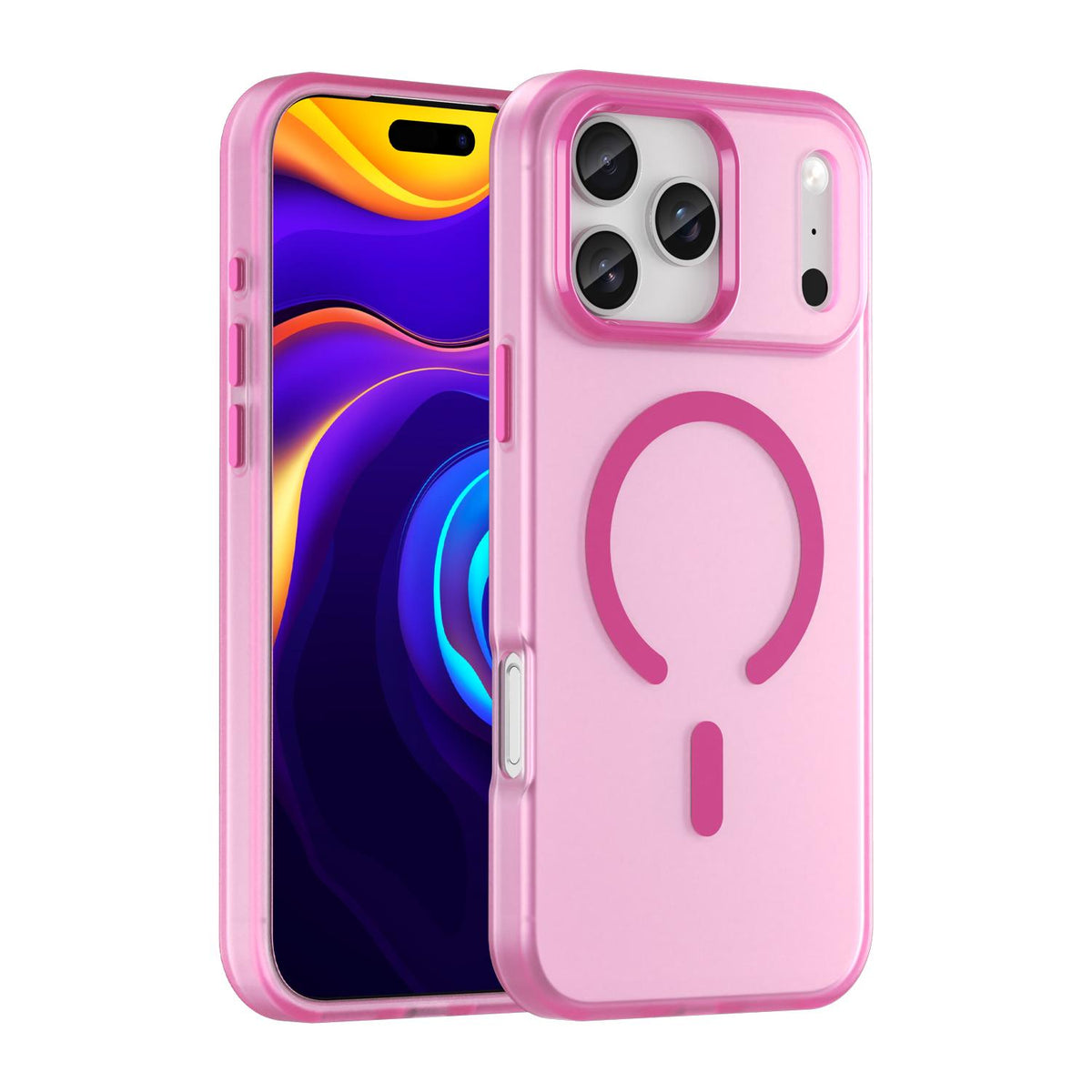 Compatible with iPhone 18 Pro Max MagSafe Frosted Translucent TPU + PC Full Coverage Phone Case - Pink