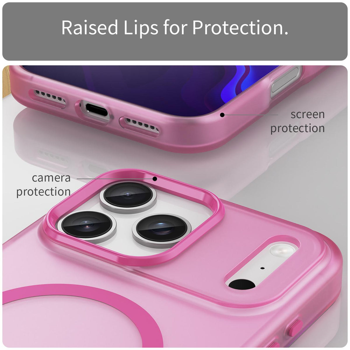 Compatible with iPhone 18 Pro Max MagSafe Frosted Translucent TPU + PC Full Coverage Phone Case - Pink