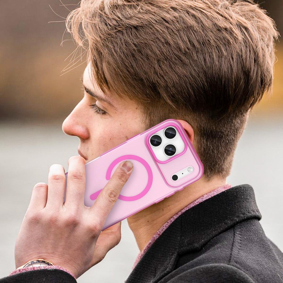 Compatible with iPhone 18 Pro Max MagSafe Frosted Translucent TPU + PC Full Coverage Phone Case - Pink