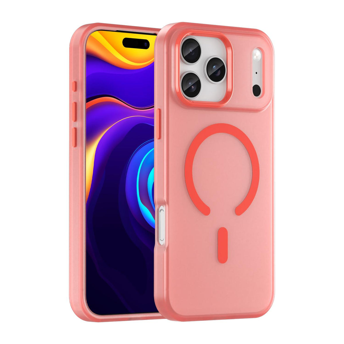 Compatible with iPhone 18 Pro Max MagSafe Frosted Translucent TPU + PC Full Coverage Phone Case - Red