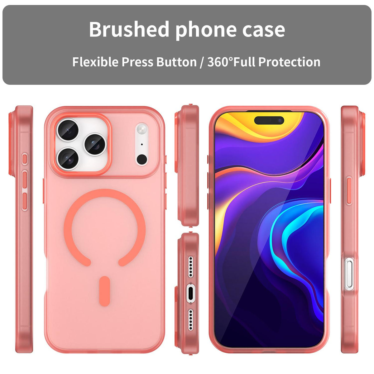 Compatible with iPhone 18 Pro Max MagSafe Frosted Translucent TPU + PC Full Coverage Phone Case - Red