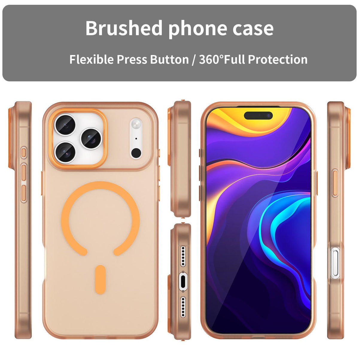 Compatible with iPhone 18 Pro Max MagSafe Frosted Translucent TPU + PC Full Coverage Phone Case - Orange