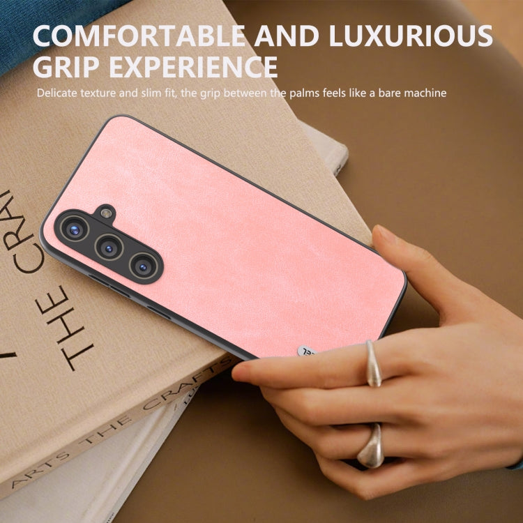 For Samsung Galaxy S24 5G ABEEL Elegant Series PU Leather Black Edge Phone Case(Pink)