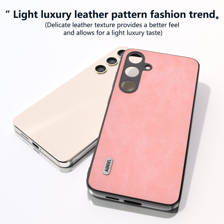 For Samsung Galaxy S24 5G ABEEL Elegant Series PU Leather Black Edge Phone Case(Pink)