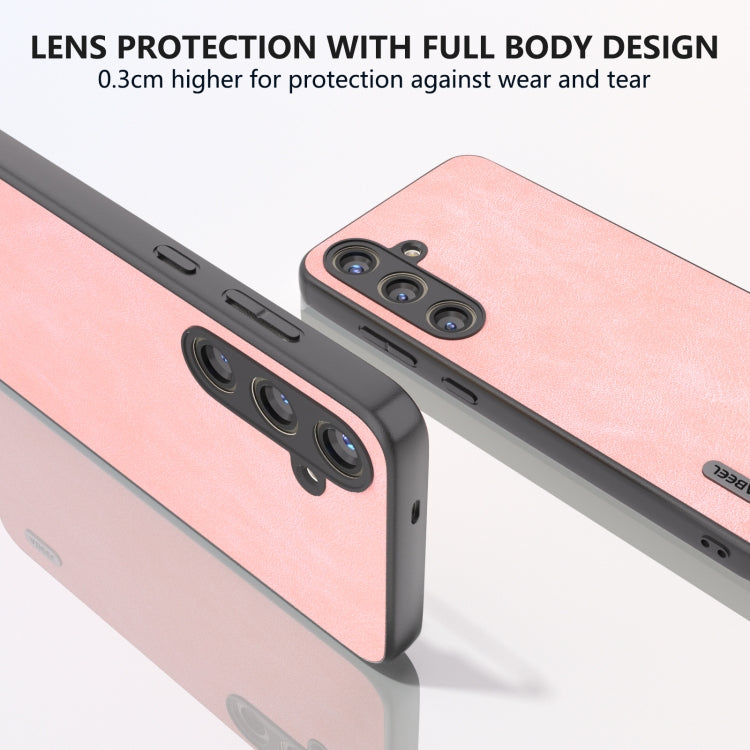 For Samsung Galaxy S24 5G ABEEL Elegant Series PU Leather Black Edge Phone Case(Pink)