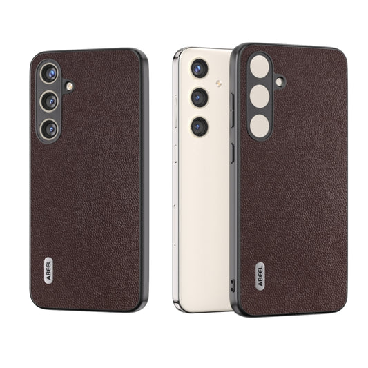 For Samsung Galaxy S24 5G ABEEL Genuine Leather Elegant Black Edge Phone Case(Coffee)