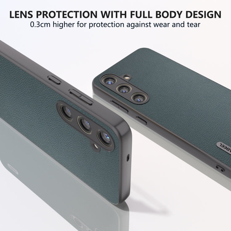 For Samsung Galaxy S24 5G ABEEL Genuine Leather Elegant Black Edge Phone Case(Green)