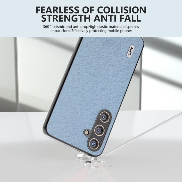 For Samsung Galaxy S24 5G ABEEL Genuine Leather Elegant Black Edge Phone Case(Sky Blue)
