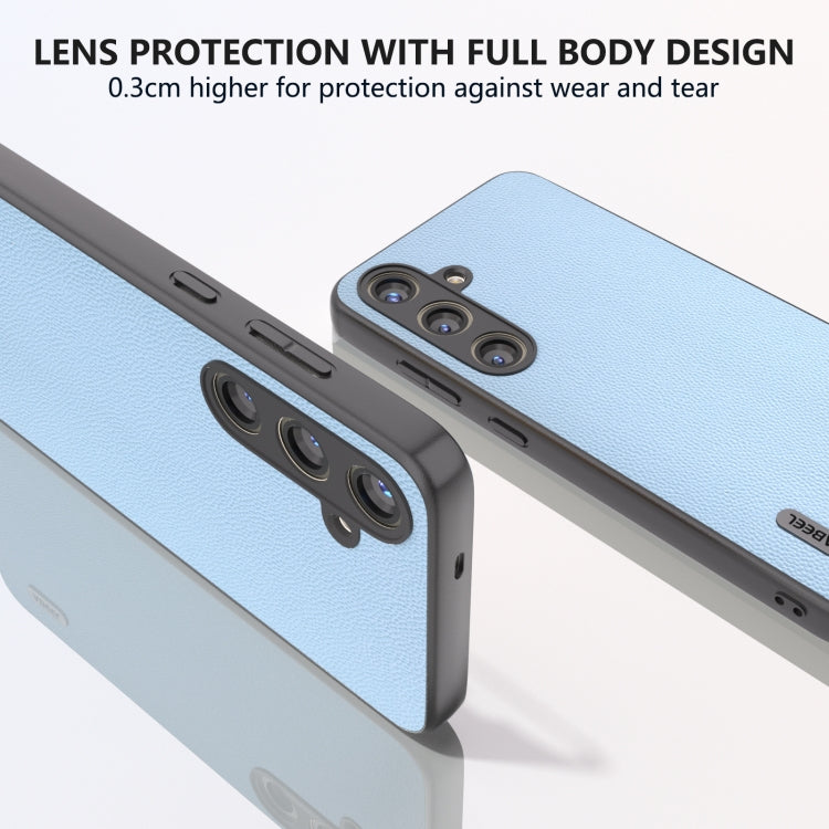For Samsung Galaxy S24 5G ABEEL Genuine Leather Elegant Black Edge Phone Case(Sky Blue)