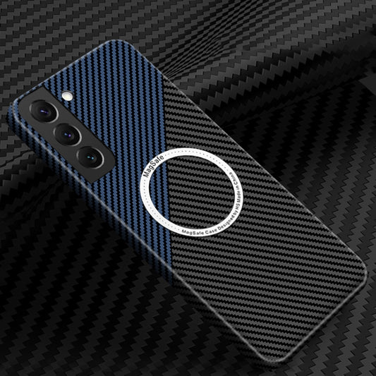 For Samsung Galaxy S24 5G Carbon Fiber Texture MagSafe Magnetic Phone Case(Black Blue)