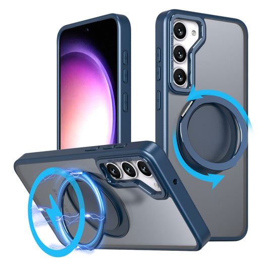 For Samsung Galaxy S24 5G 360-degree Rotating MagSafe Magnetic Holder Phone Case(Navy Blue)