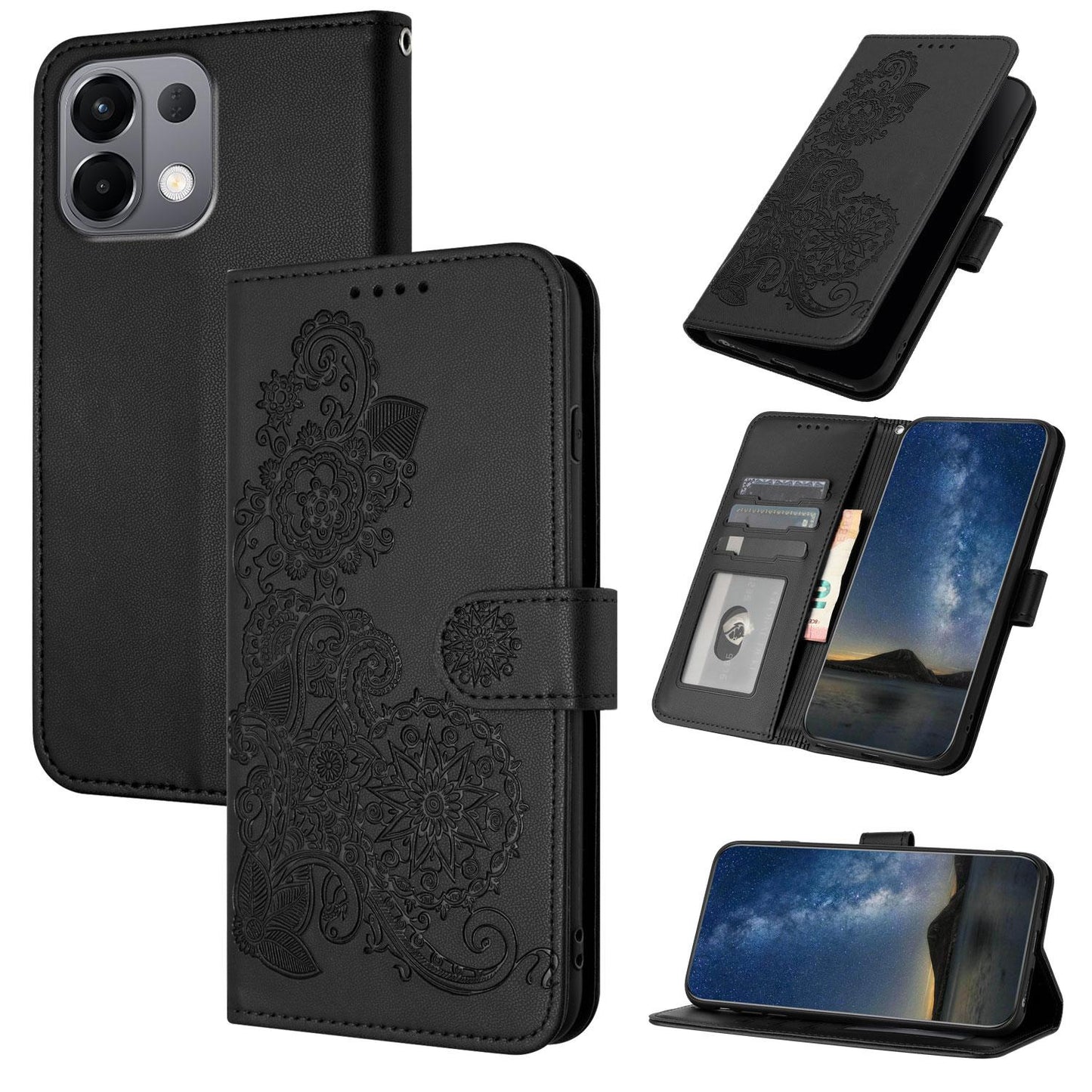 For OPPO K13 5G Datura Flower Embossed Flip Leather Phone Case(Black)