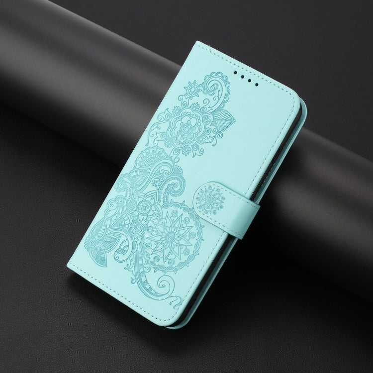 For Honor 100 Datura Flower Embossed Flip Leather Phone Case(Light blue)