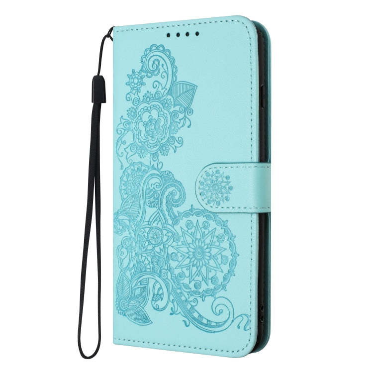 For Honor 100 Datura Flower Embossed Flip Leather Phone Case(Light blue)