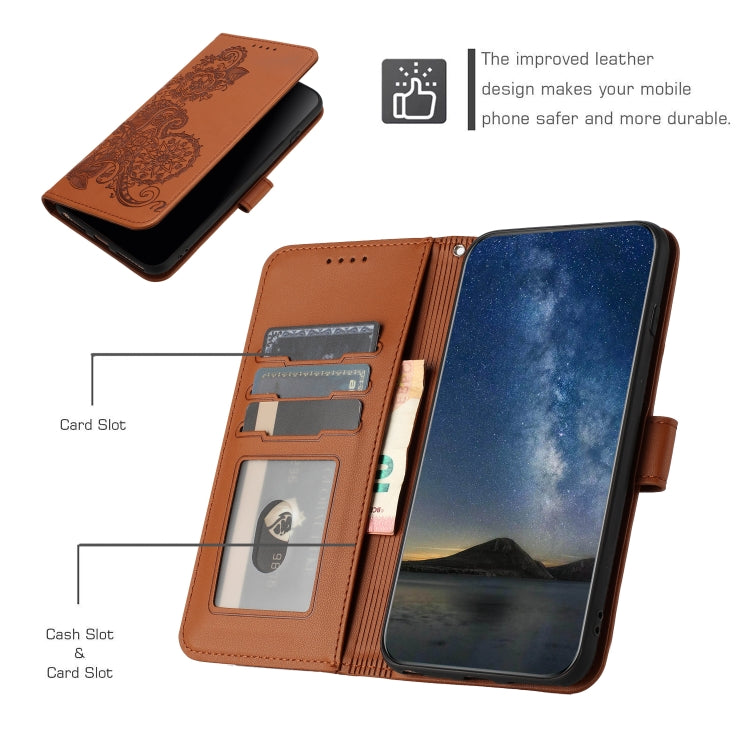 For Honor 100 Datura Flower Embossed Flip Leather Phone Case(Brown)