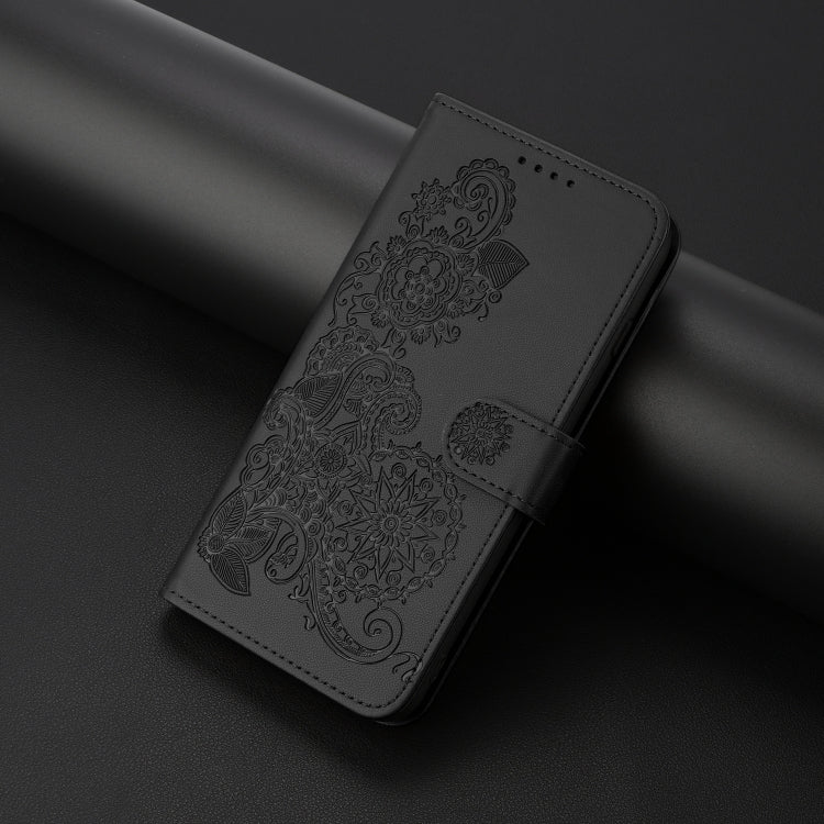For Honor 100 Datura Flower Embossed Flip Leather Phone Case(Black)