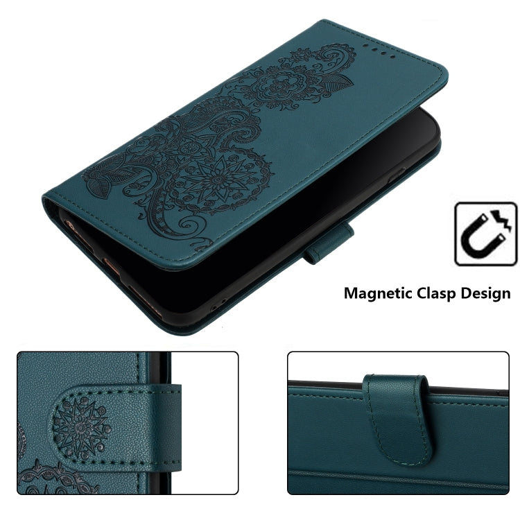 For Honor X50 / X9b Datura Flower Embossed Flip Leather Phone Case(Dark Green)