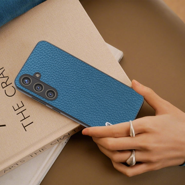 For Samsung Galaxy S24 5G ABEEL Genuine Leather Litchi Texture Phone Case(Blue)