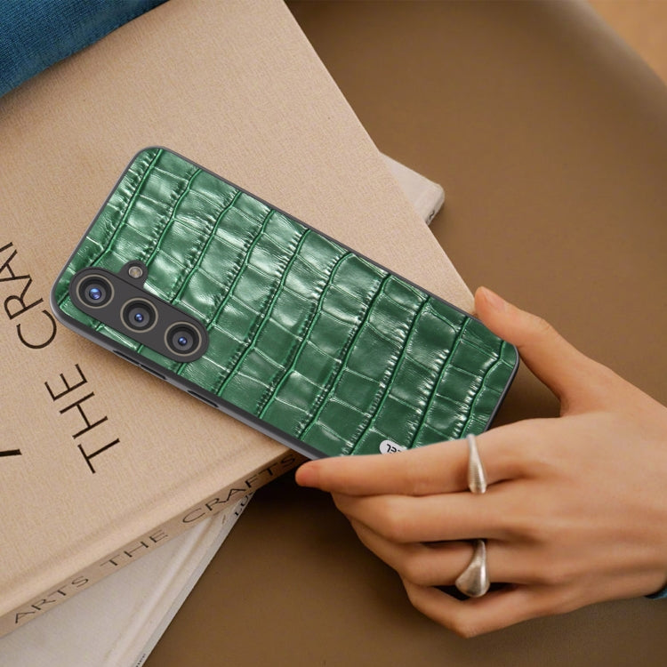 For Samsung Galaxy S24 5G ABEEL Crocodile Texture Genuine Leather Phone Case(Green)