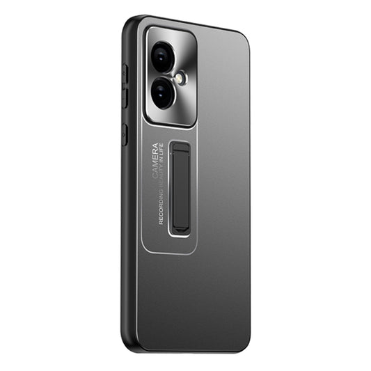 For Honor 100 Frosted Metal Hybrid TPU Holder Phone Case(Black)
