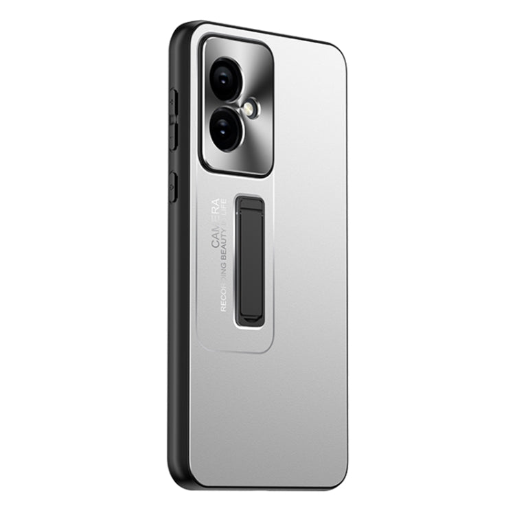 For Honor 100 Frosted Metal Hybrid TPU Holder Phone Case(Silver)