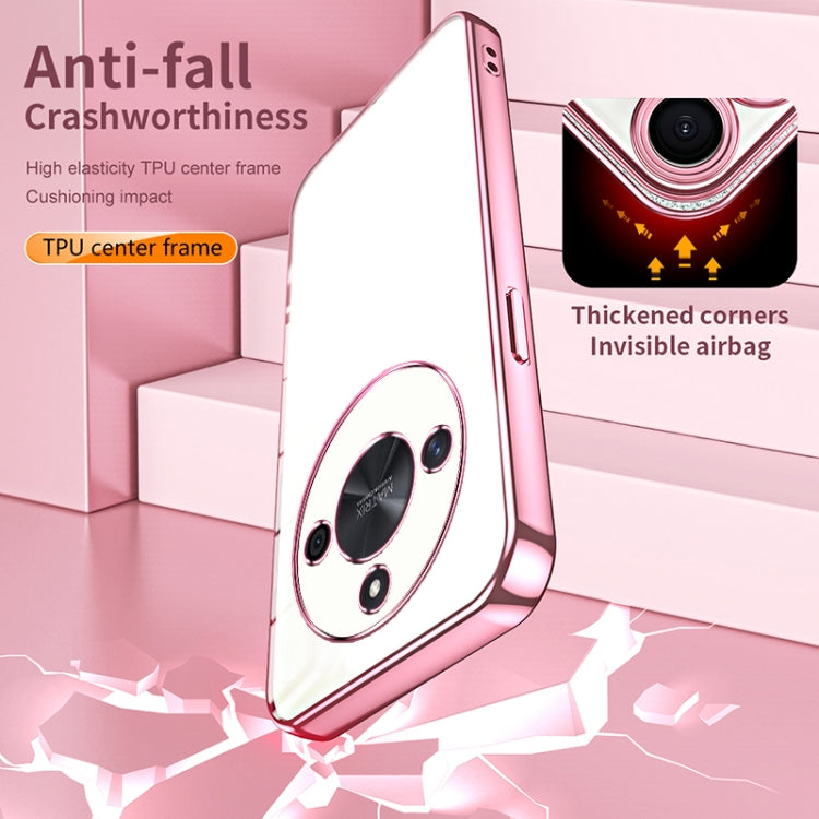 For Honor X50 Transparent Plating Fine Hole Phone Case(Pink)