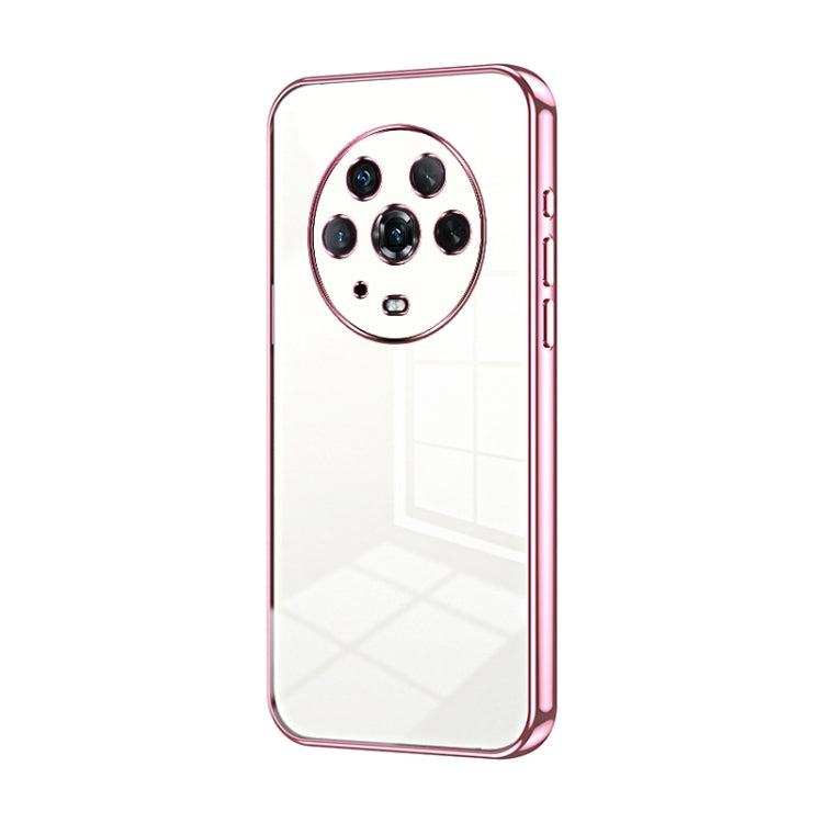 For Honor Magic4 Transparent Plating Fine Hole Phone Case(Pink)
