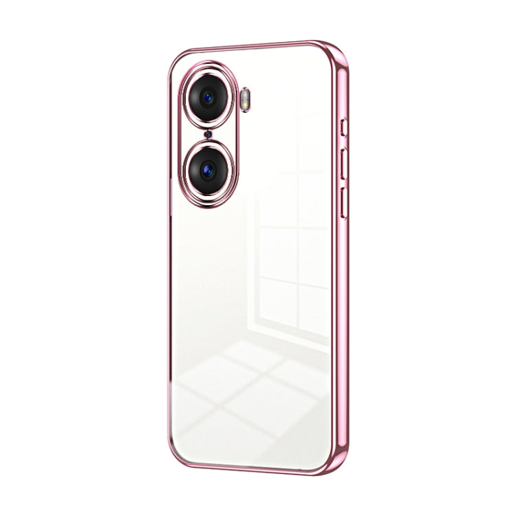 For Honor 60 Pro Transparent Plating Fine Hole Phone Case(Pink)
