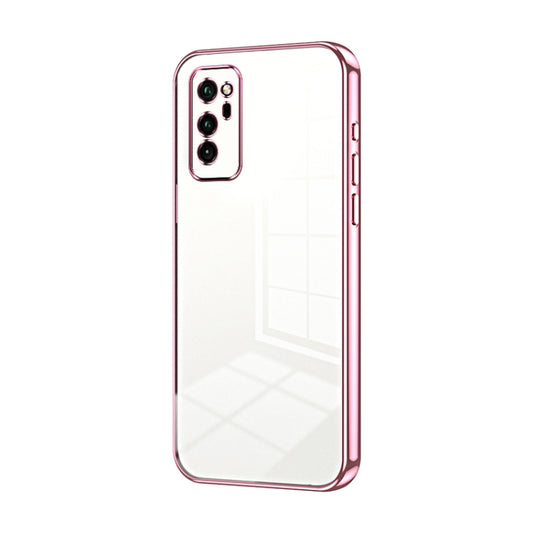 For Honor V30 Transparent Plating Fine Hole Phone Case(Pink)