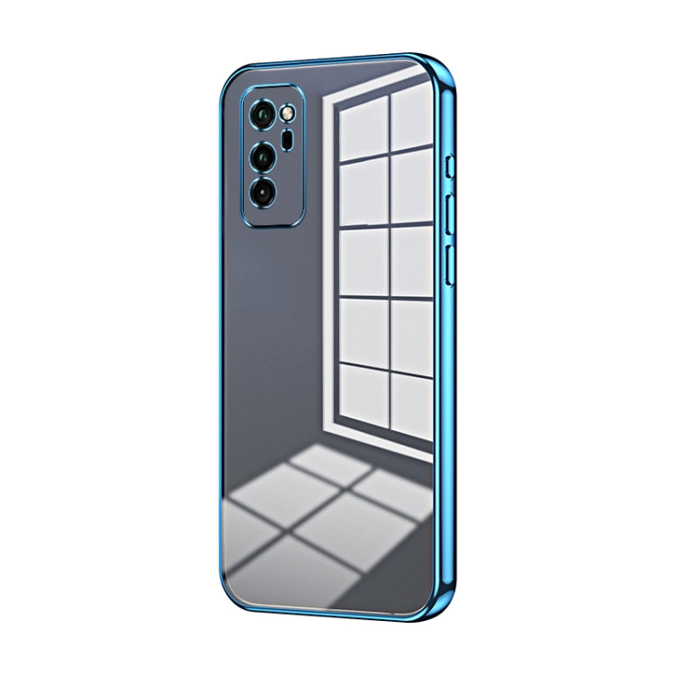 For Honor V30 Transparent Plating Fine Hole Phone Case(Blue)
