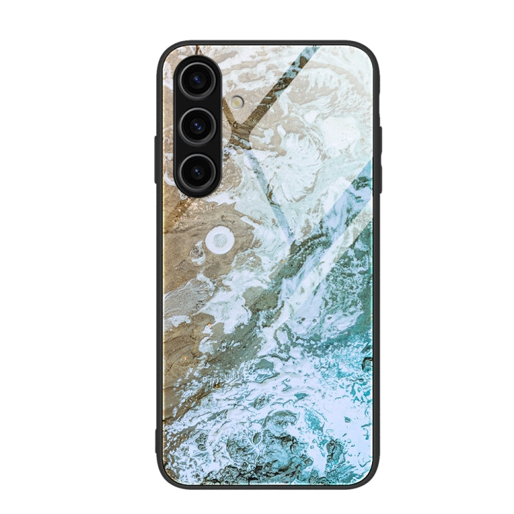For Samsung Galaxy S24 5G Marble Pattern Glass Protective Phone Case(Beach)