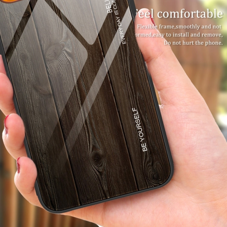 For Samsung Galaxy S24 5G Wood Grain Glass Phone Case(Dark Brown)