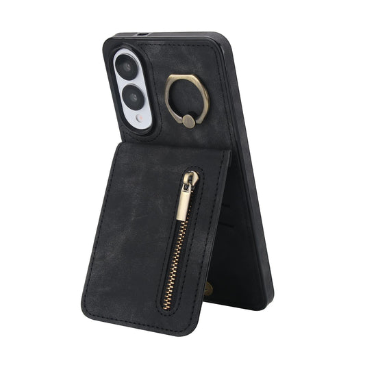 For Samsung Galaxy S25 Edge 5G Retro Ring and Zipper RFID Card Slot Phone Case(Black)