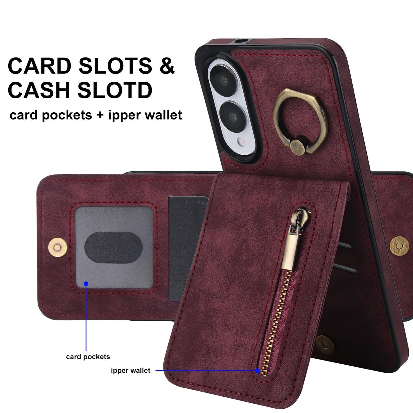 For Samsung Galaxy S25 Edge 5G Retro Ring and Zipper RFID Card Slot Phone Case(Wine Red)