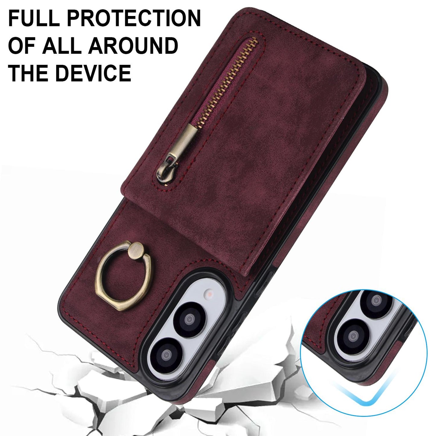 For Samsung Galaxy S25 Edge 5G Retro Ring and Zipper RFID Card Slot Phone Case(Wine Red)
