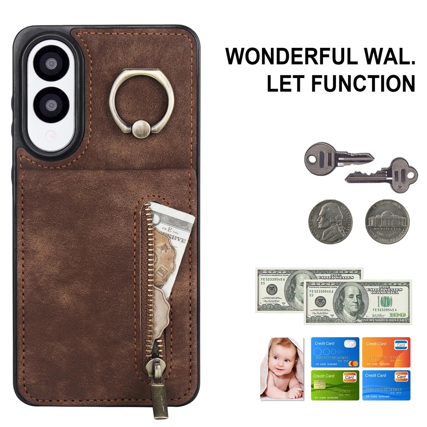 For Samsung Galaxy S25 Edge 5G Retro Ring and Zipper RFID Card Slot Phone Case(Brown)