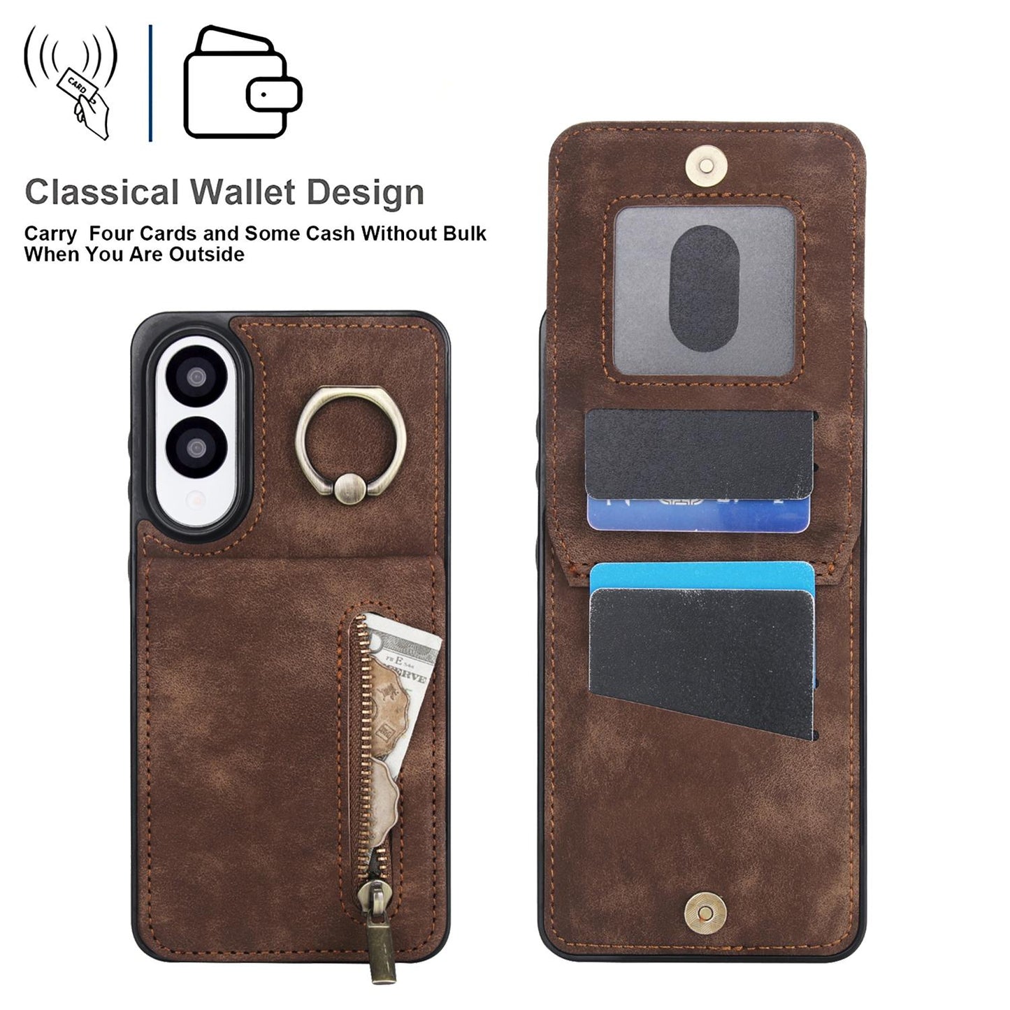 For Samsung Galaxy S25 Edge 5G Retro Ring and Zipper RFID Card Slot Phone Case(Brown)
