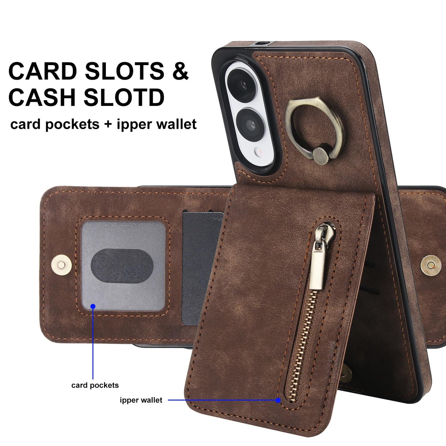 For Samsung Galaxy S25 Edge 5G Retro Ring and Zipper RFID Card Slot Phone Case(Brown)