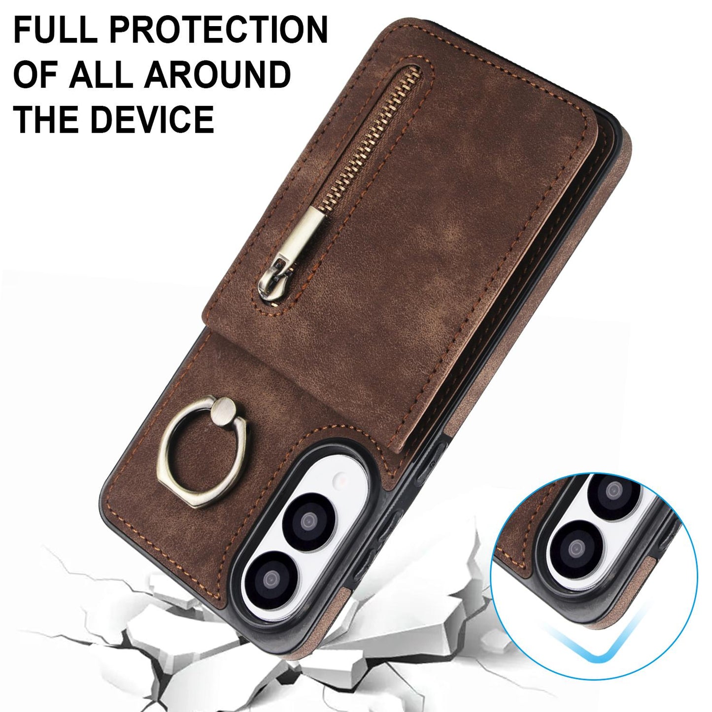 For Samsung Galaxy S25 Edge 5G Retro Ring and Zipper RFID Card Slot Phone Case(Brown)