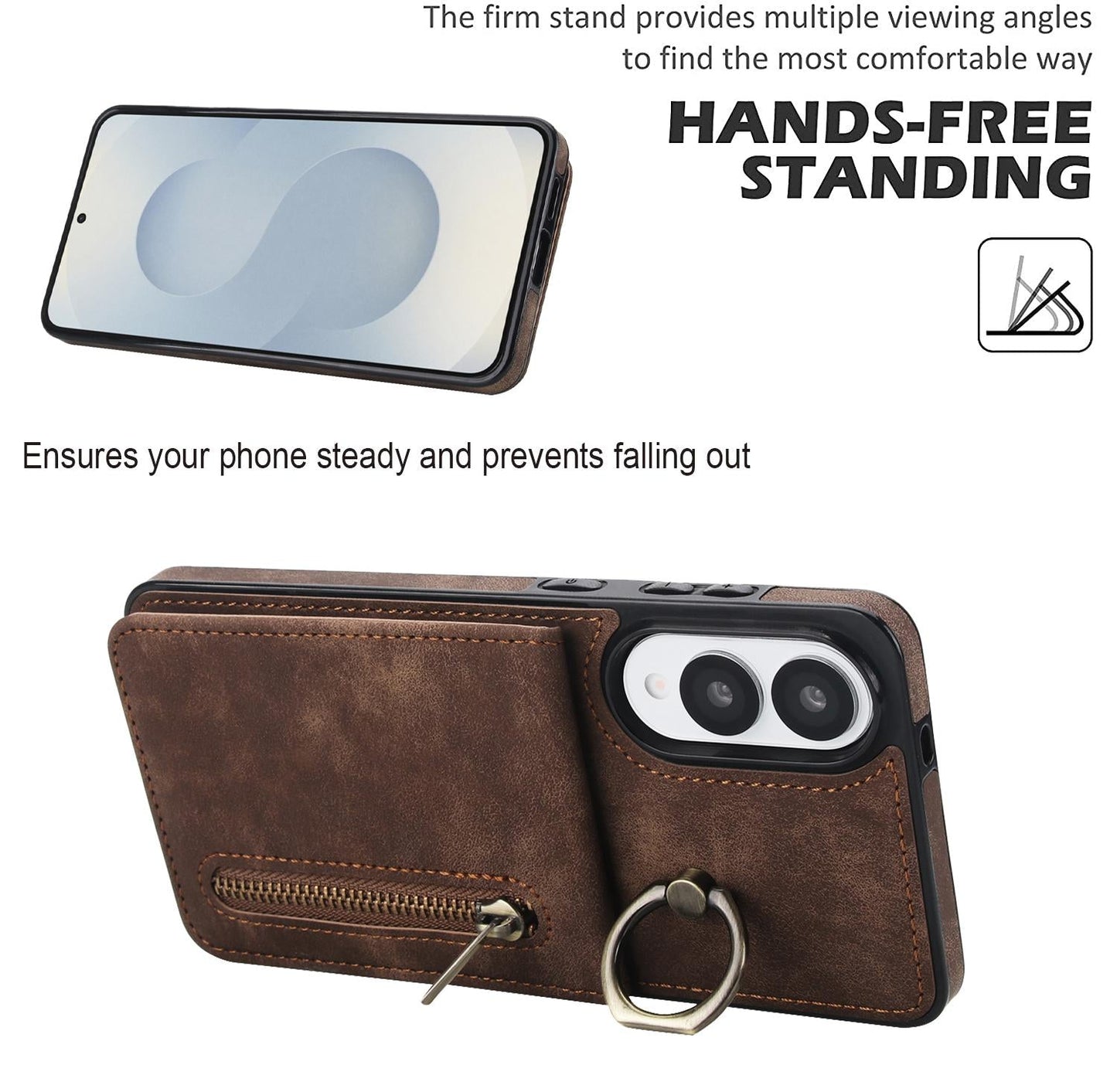 For Samsung Galaxy S25 Edge 5G Retro Ring and Zipper RFID Card Slot Phone Case(Brown)