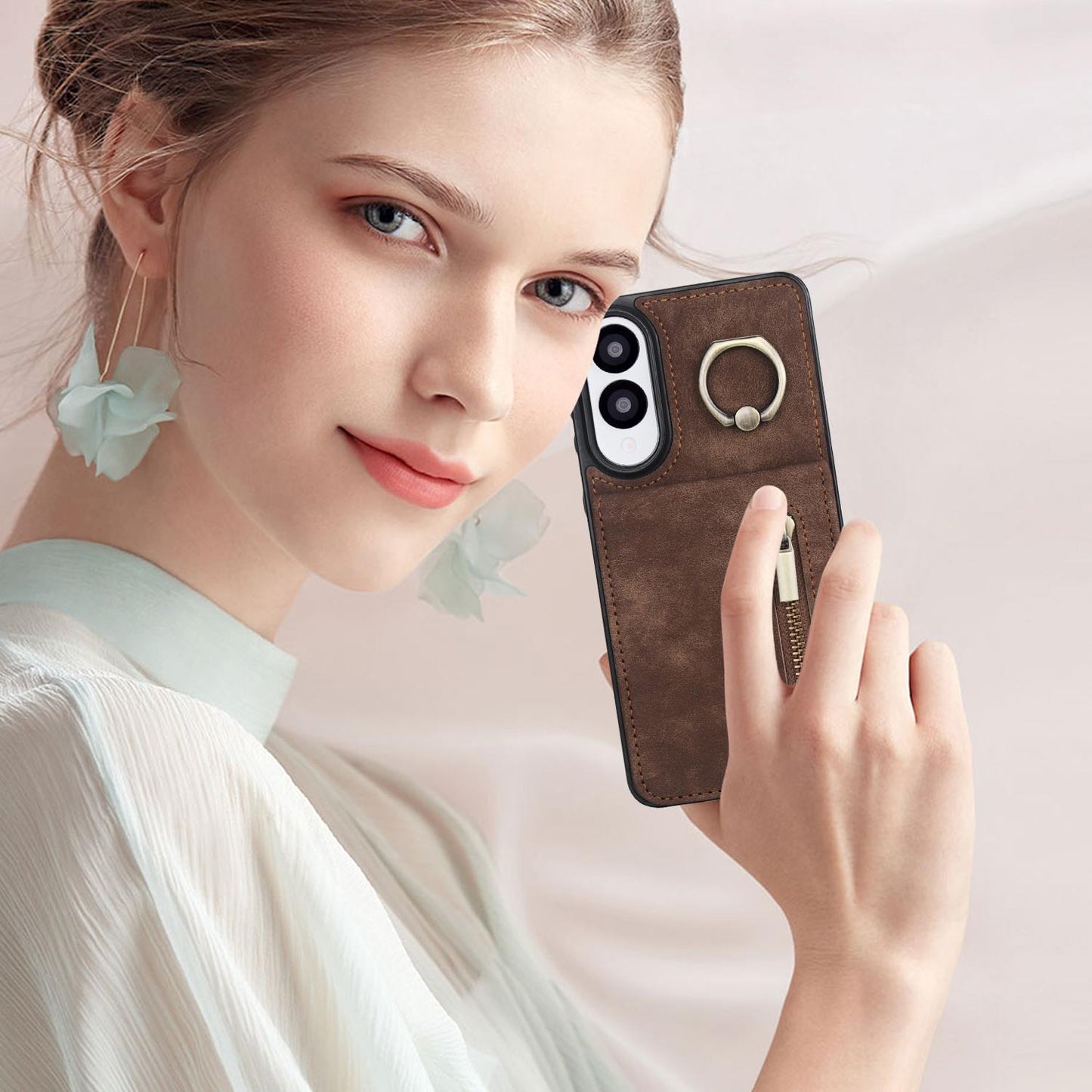 For Samsung Galaxy S25 Edge 5G Retro Ring and Zipper RFID Card Slot Phone Case(Brown)