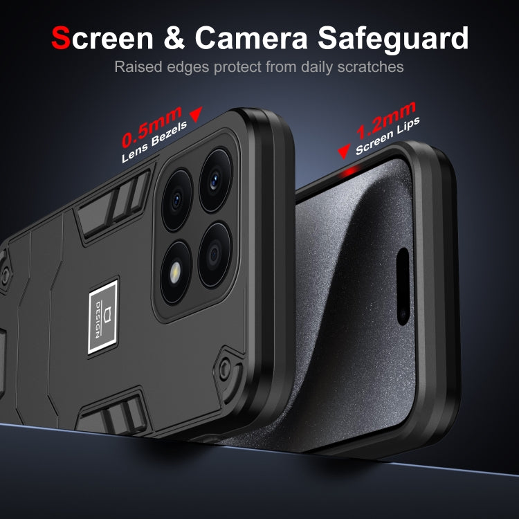For Honor X8a 2 in 1 Shockproof Phone Case(Black)