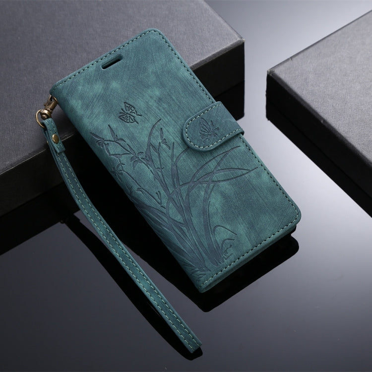 For Samsung Galaxy S24 5G Orchid Butterfly Embossed Leather Phone Case(Green)