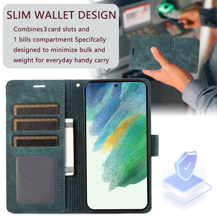 For Samsung Galaxy S24 5G Orchid Butterfly Embossed Leather Phone Case(Green)