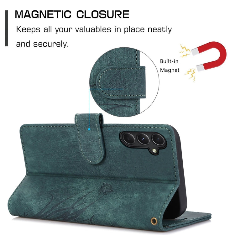 For Samsung Galaxy S24 5G Orchid Butterfly Embossed Leather Phone Case(Green)