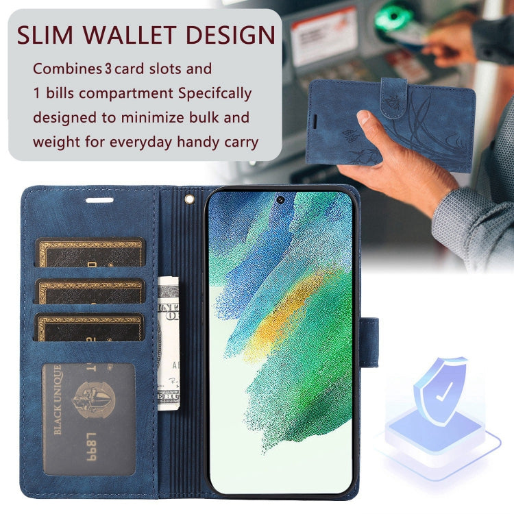 For Samsung Galaxy S24 5G Orchid Butterfly Embossed Leather Phone Case(Blue)