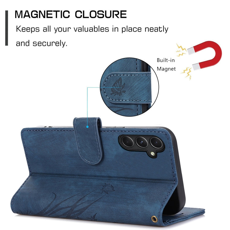 For Samsung Galaxy S24 5G Orchid Butterfly Embossed Leather Phone Case(Blue)